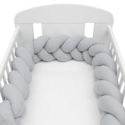 Protectie laterala pentru patut, Tip Bumper impletit, Din muselina, Din materiale certificate Oeko Tex Standard 100, New Baby, Lungime 225 cm, Grey BYN46895