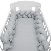 Protectie laterala pentru patut, Tip Bumper impletit, Din muselina, Din materiale certificate Oeko Tex Standard 100, New Baby, Lungime 225 cm, Grey BYN46895