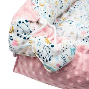 Set 3 piese Luxury, Baby Nest cu doua fete, Cu paturica si pernuta in forma de inima, New Baby, Minky Cranberries BYN46830