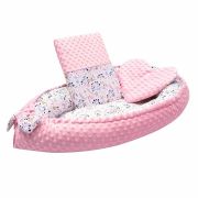 Set 3 piese Luxury, Baby Nest cu doua fete, Cu paturica si pernuta in forma de inima, New Baby, Minky Cranberries BYN46830