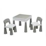 Set masuta si doua scaune pentru copii, Grey and White, Cu parte detasabila si reversibila, Partea reversibila pentru Lego Duplo, New Baby BYN49111
