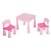 Set masuta si doua scaune pentru copii, Pink, Cu parte detasabila si reversibila, Partea reversibila pentru Lego Duplo, New Baby BYN39259