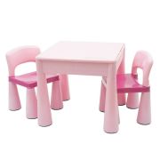 Set masuta si doua scaune pentru copii, Pink, Cu parte detasabila si reversibila, Partea reversibila pentru Lego Duplo, New Baby BYN39259