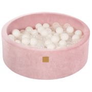 Piscina Uscata Cu 200 De Bile (alb, Transparent) Meowbaby  , 90x30 Cm, Catifea Roz Pudra Pjbveo315