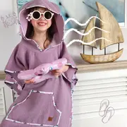 Qmini - Poncho baie, Cu gluga, buzunar si urechi, Materiale certificate Oeko Tex Standard 100, 1 - 4 ani, Heather BYN6426972019552