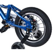 Bicicleta pentru copii 3-6 ani HappyCycles KidsCare, roti 14 inch, cu roti ajutatoare si frane pe disc, albastru SUPKC_HC14-blue