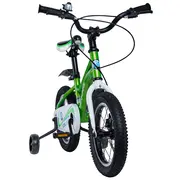 Bicicleta pentru copii 5-8 ani HappyCycles KidsCare, roti 16 inch, cu roti ajutatoare si frane pe disc, verde SUPKC_HC16-green