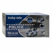Masinuta de impins Police, Cu maner de impins detasabil, Cu protectii laterale, Cu melodii si claxon, Cu suport jucarii sub sezut, Baby Mix BYN45827