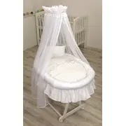 Cos Bebe Cu Suport Pe Roti, Saltea, Lenjerie Si Baldachin, I Love You Pjb84227