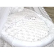 Cos Bebe Cu Suport Pe Roti, Saltea, Lenjerie Si Baldachin, I Love You Pjb84227