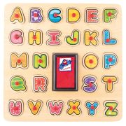 Puzzle din lemn cu butoni - Alfabet cu stampile si tusiera TSG91808