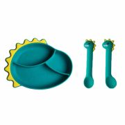 Set tavita cu trei compartimente si tacamuri din silicon - Dinozaur ADDTA28