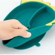 Set tavita cu trei compartimente si tacamuri din silicon - Dinozaur ADDTA28
