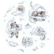 Qmini - Aparatoare pentru patut 140X70 cm, Din bumbac certificat Oeko Tex Standard 100, 210x30 cm, Cu panglici, Teddy Bear and Friends Blue BYN6426972021081