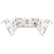 Qmini - Aparatoare pentru patut 140X70 cm, Din bumbac certificat Oeko Tex Standard 100, 210x30 cm, Cu panglici, Teddy Bear and Friends Pink BYN6426972021074