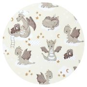 Qmini - Lenjerie patut 3 piese, Cu protectie laterala, Din bumbac certificat Oeko Tex Standard 100, Pentru patut 120x60 cm, Dragons Beige BYN6426972019835