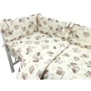 Qmini - Lenjerie patut 3 piese, Cu protectie laterala, Din bumbac certificat Oeko Tex Standard 100, Pentru patut 140x70 cm, Dragons Beige BYN6426972019774