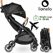 Lionelo - Carucior sport Julie One, De la nastere, Greutate redusa, Cu accesorii, Cadru din aluminiu, 0-22 kg, Conform cu standardele europene de securitate EN1888-1 si EN1888-2, Negru/Auriu BYNLO-JULIE_ONE_BLACK_GOLD