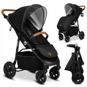 Lionelo - Carucior sport Natt, De la nastere, Cu accesorii si capotina XXL reglabila, 0 - 22 kg, Conform cu standardele europene de securitate EN1888-1, EN1888-2, Negru Onyx BYNLO-NATT_BLACK_ONYX