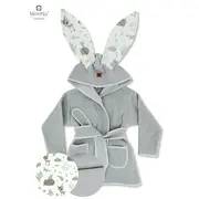 MimiNu - Halat de baie cu urechi 2 - 5 ani, Moale, Cu buzunare, Cu cordon, Din bumbac si thermo fleece, Materiale certificate Oeko Tex Standard 100, Forest Friends Mint BYN6426972022323