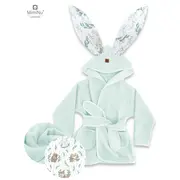 MimiNu - Halat de baie cu urechi 2 - 5 ani, Moale, Cu buzunare, Cu cordon, Din bumbac si thermo fleece, Materiale certificate Oeko Tex Standard 100, Lulu Natural BYN6426972022309