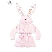 MimiNu - Halat de baie cu urechi 2 - 5 ani, Moale, Cu buzunare, Cu cordon, Din bumbac si thermo fleece, Materiale certificate Oeko Tex Standard 100, Sweet Deer Pink BYN6426972022354