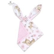 MimiNu - Jucarie textila senzoriala, Moale, Cu doua fete, 30 x 30 cm, Din tesatura minky si bumbac, Materiale certificate Oeko Tex Standard 100, Minky Sweet Deer Pink BYN6426972020237