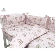 MimiNu - Lenjerie patut 3 piese, Cu protectie laterala, Din bumbac certificat Oeko Tex Standard 100, Pentru patut 120x60 cm, Design, Little Ballerina Pink BYN6426972019866