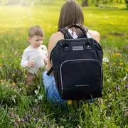 Petite&Mars - Rucsac pentru mamici, Cu 11 compartimente, Cu buzunare termice, Saltea de infasat inclusa, 30 x 42 x 15 cm, Jack, Black BYN507906