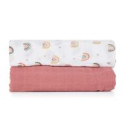 Petite&Mars - Set 2 scutece din muselina de bambus Misty Rose Rainbow, Hipoalergenice, Dimensiuni mari 120 x 120 cm, Certificate Oeko Tex Standard 100, Multicolor BYN417362
