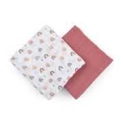 Petite&Mars - Set 2 scutece din muselina de bambus Misty Rose Rainbow, Hipoalergenice, Dimensiuni mari 120 x 120 cm, Certificate Oeko Tex Standard 100, Multicolor BYN417362