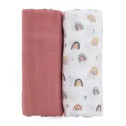 Petite&Mars - Set 2 scutece din muselina de bambus Misty Rose Rainbow, Hipoalergenice, Dimensiuni mari 120 x 120 cm, Certificate Oeko Tex Standard 100, Multicolor BYN417362
