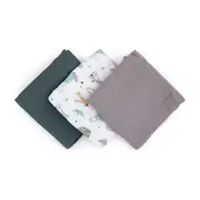 Petite&Mars - Set 3 scutece din muselina de bambus Moussy Grey Planes, Hipoalergenice, 68 x 68 cm, Certificate Oeko Tex Standard 100, Multicolor BYN415361