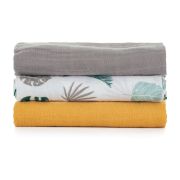 Petite&Mars - Set 3 scutece din muselina de bambus Moussy Ochre Leaves, Hipoalergenice, 68 x 68 cm, Certificate Oeko Tex Standard 100, Multicolor BYN415360