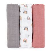 Petite&Mars - Set 3 scutece din muselina de bambus Moussy Rose Rainbow, Hipoalergenice, 68 x 68 cm, Certificate Oeko Tex Standard 100, Multicolor BYN415362