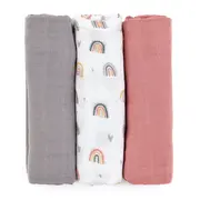 Petite&Mars - Set 3 scutece din muselina de bambus Moussy Rose Rainbow, Hipoalergenice, 68 x 68 cm, Certificate Oeko Tex Standard 100, Multicolor BYN415362