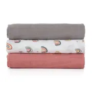 Petite&Mars - Set 3 scutece din muselina de bambus Moussy Rose Rainbow, Hipoalergenice, 68 x 68 cm, Certificate Oeko Tex Standard 100, Multicolor BYN415362