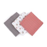 Petite&Mars - Set 3 scutece din muselina de bambus Moussy Rose Rainbow, Hipoalergenice, 68 x 68 cm, Certificate Oeko Tex Standard 100, Multicolor BYN415362
