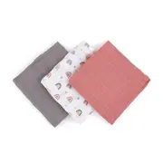 Petite&Mars - Set 3 scutece din muselina de bambus Moussy Rose Rainbow, Hipoalergenice, 68 x 68 cm, Certificate Oeko Tex Standard 100, Multicolor BYN415362