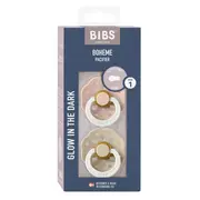 Bibs - set 2 suzete fosforescente boheme glow latex, tetina rotunda, 0 luni +-blush/vanilla bbb230123