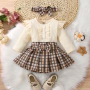 Costumas cu body ivoire si fustita in carouri (marime disponibila: 3-6 luni (marimea 18 incaltaminte)) mb567-1-de3.3-6 luni (marimea 18 incaltaminte)