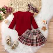 Costumas cu body visiniu si fustita in carouri (marime disponibila: 6-9 luni (marimea 19 incaltaminte)) md567-2-de3.6-9 luni (marimea 19 incaltaminte)