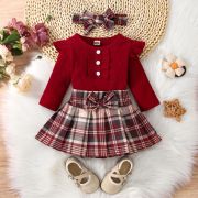 Costumas cu body visiniu si fustita in carouri (marime disponibila: 6-9 luni (marimea 19 incaltaminte)) md567-2-de3.6-9 luni (marimea 19 incaltaminte)