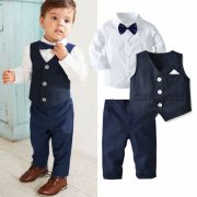 Costum elegant bleumarine cu vestuta si papion ADtzb0910-1-DE2