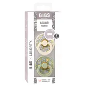 Bibs x liberty - set 2 suzete colour eloise latex, tetina rotunda, 0 luni+-ivory/sage bbb11011103