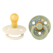 Bibs x liberty - set 2 suzete colour eloise latex, tetina rotunda, 0 luni+-ivory/sage bbb11011103