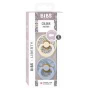 Bibs x liberty - set 2 suzete colour eloise latex, tetina rotunda, 6 luni+- dusty blue/ivory bbb12011101