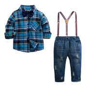 Costumas cu blugi si camasuta in carouri albastre MDFSB90-j