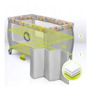 Lionelo - Patut pliant cu doua nivele, Stefi Plus, Cu intrare laterala cu fermoar, 2 roti, 120 x 60 cm, Conform cu standardul european de securitate EN 716, Roz/Galben BYNLO-STEFI_PLUS_PINK_YELLOW