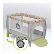 Lionelo - Patut pliant cu doua nivele, Stefi Plus, Cu intrare laterala cu fermoar, 2 roti, 120 x 60 cm, Conform cu standardul european de securitate EN 716, Roz/Galben BYNLO-STEFI_PLUS_PINK_YELLOW